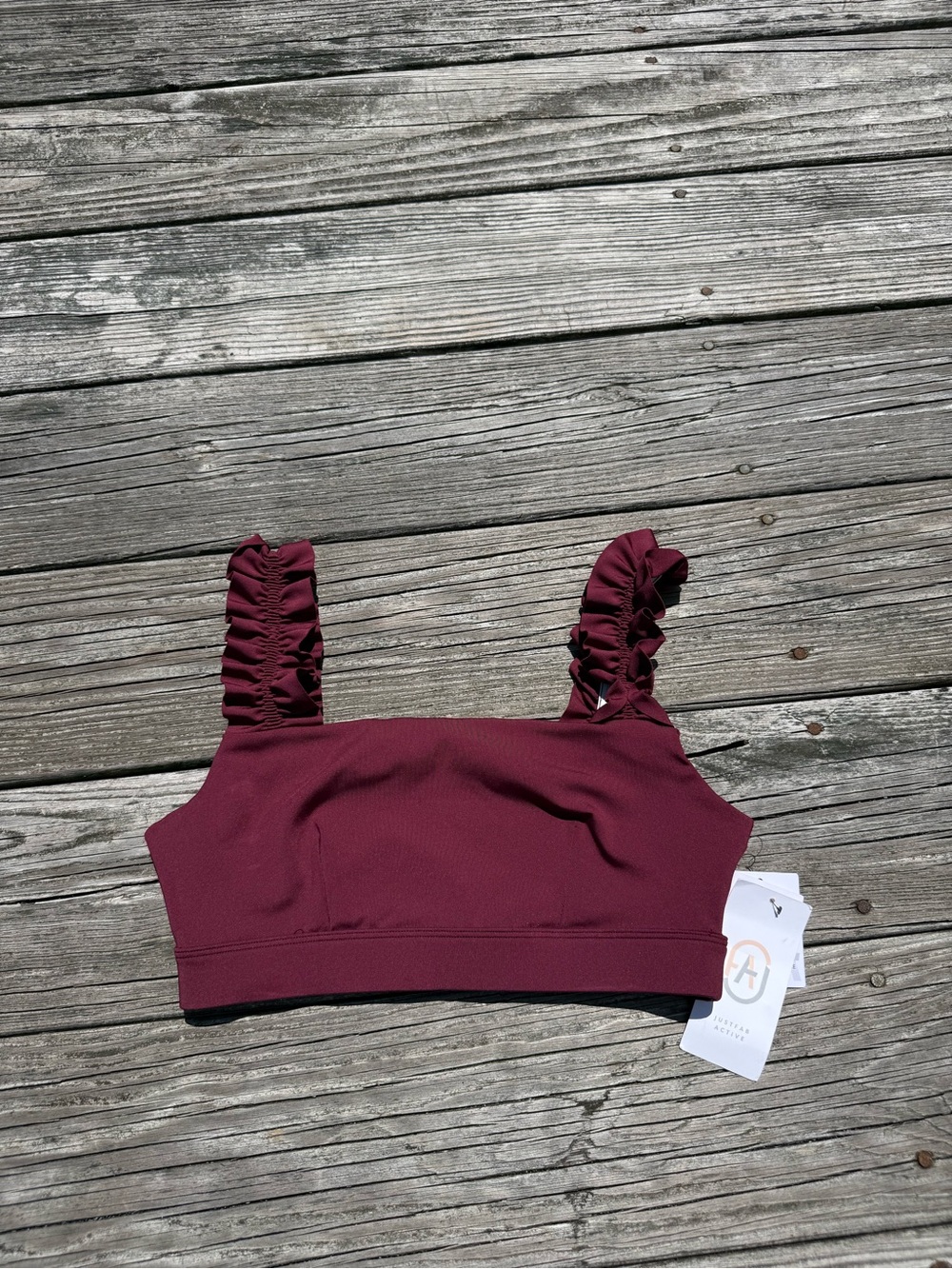 JustFab Burgundy Ruffled Strap Sports Bra